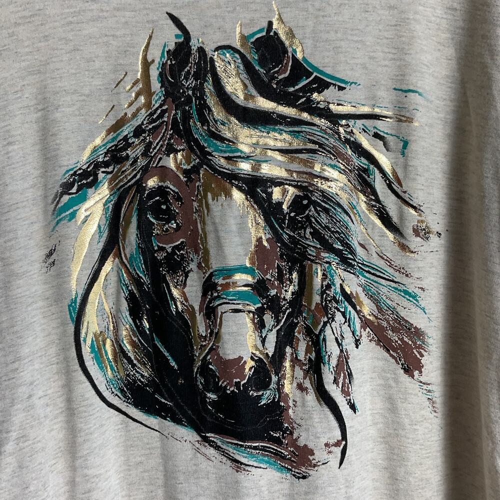 Women's Light Gray Graphic Jacket – Turquoise & Black Horse Print